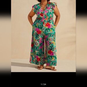 BloomChic Teal Floral Wide-Leg Jumpsuit with Pink & Red Blooms Sz 18/20 Nwt